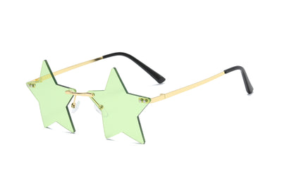 Rimless star fashion sunglasses with bright yellow lenses and gold-colored metal frames, featuring black earpieces. - Image 4