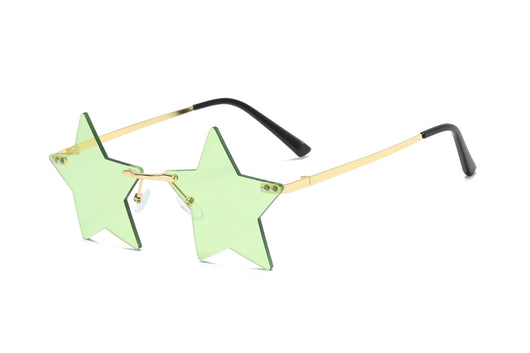 Rimless star fashion sunglasses with bright yellow lenses and gold-colored metal frames, featuring black earpieces. - Image 4