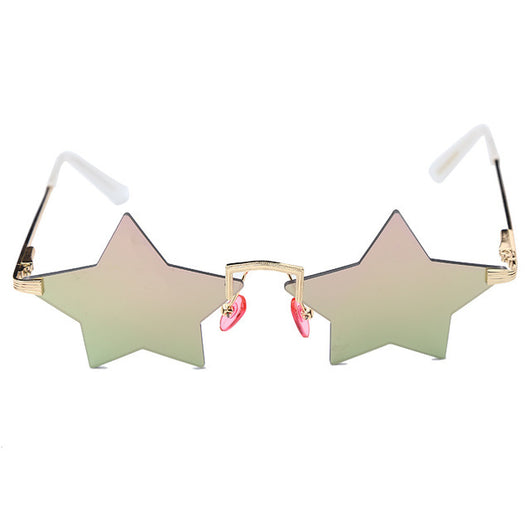 Rimless star fashion sunglasses with bright yellow lenses and gold-colored metal frames, featuring black earpieces. - Image 6