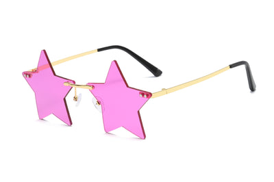 Rimless star fashion sunglasses with bright yellow lenses and gold-colored metal frames, featuring black earpieces. - Image 11