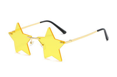 Rimless star fashion sunglasses with bright yellow lenses and gold-colored metal frames, featuring black earpieces. - Image 10