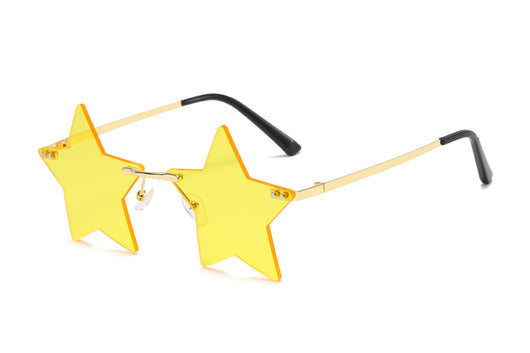 Rimless star fashion sunglasses with bright yellow lenses and gold-colored metal frames, featuring black earpieces. - Image 10