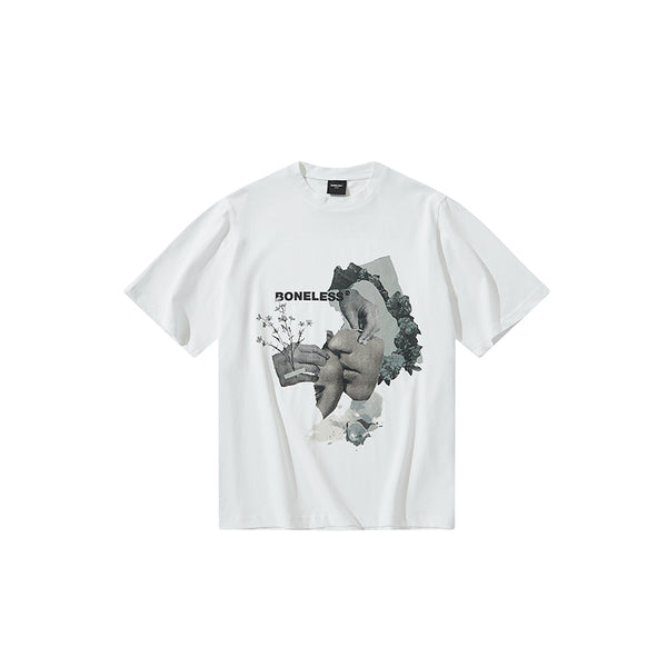 Camiseta Estampado Floral Retro Broken Portrait - Algodón Suelto Casual Tide - Image 4