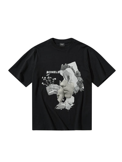 Camiseta Estampado Floral Retro Broken Portrait - Algodón Suelto Casual Tide - Image 3