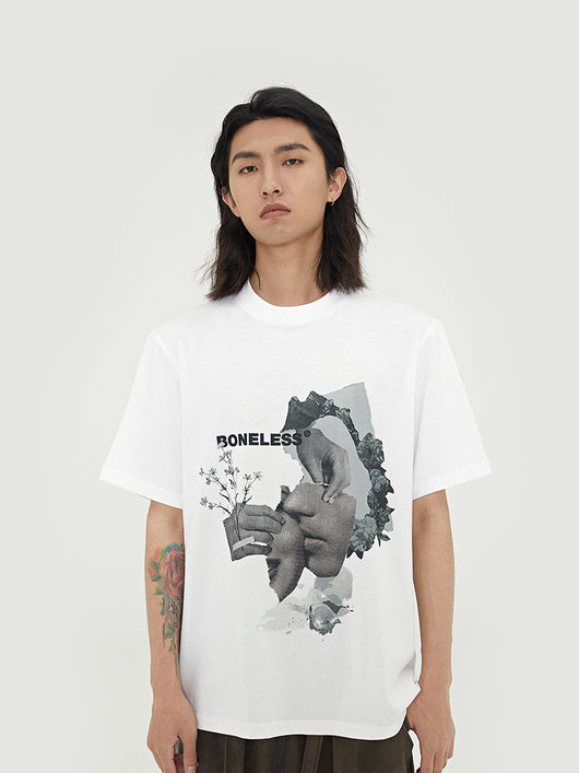 Camiseta Estampado Floral Retro Broken Portrait - Algodón Suelto Casual Tide - Image 2