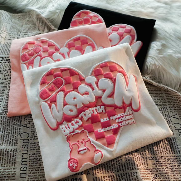 Playera a Cuadros para Parejas - Diseño Coreano Manga Corta Mujer