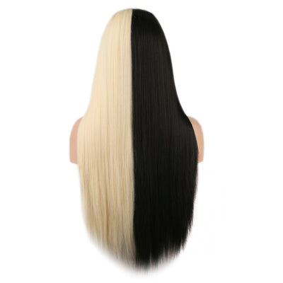 Peluca Larga Bicolor Negra y Blanca de Cabello Liso - Fibra de Alta Temperatura - Image 5