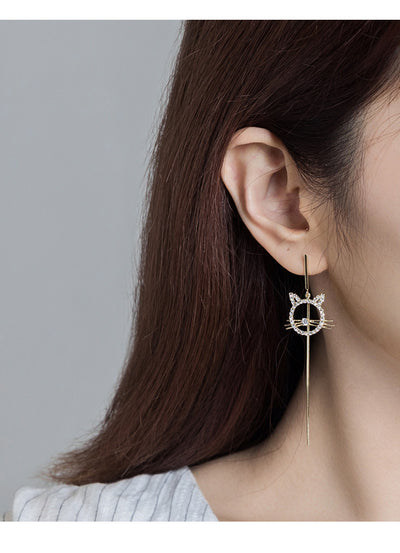 Aretes Asimétricos Gato y Pez con Aguja de Plata - Image 3