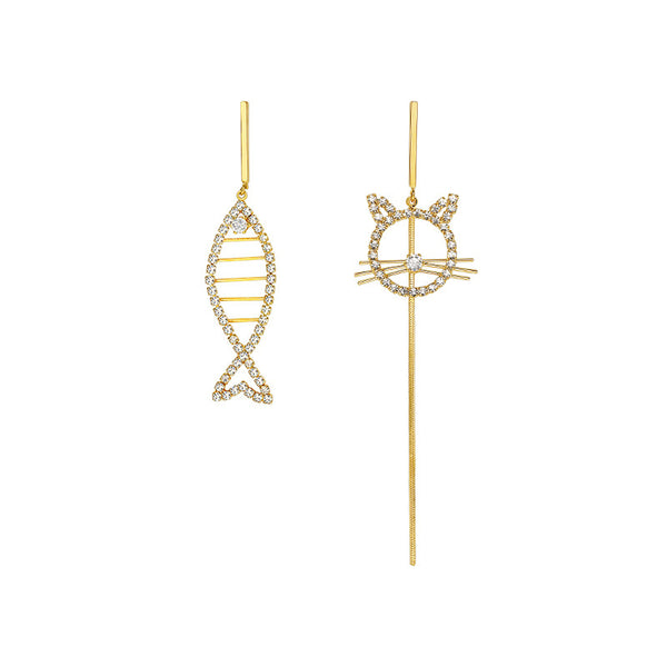 Aretes Asimétricos Gato y Pez con Aguja de Plata - Image 5