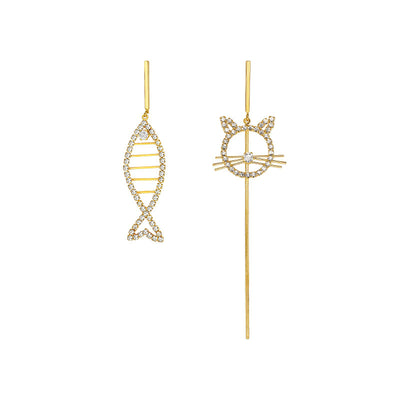 Aretes Asimétricos Gato y Pez con Aguja de Plata - Image 5