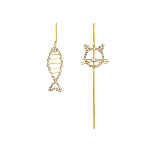 Aretes Asimétricos Gato y Pez con Aguja de Plata - Image 5
