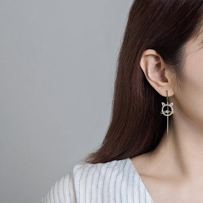 Aretes Asimétricos Gato y Pez con Aguja de Plata
