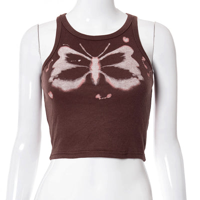 Blusa Slim Fit Cuello Redondo sin Mangas con Estampado de Mariposas para Mujer - Image 10
