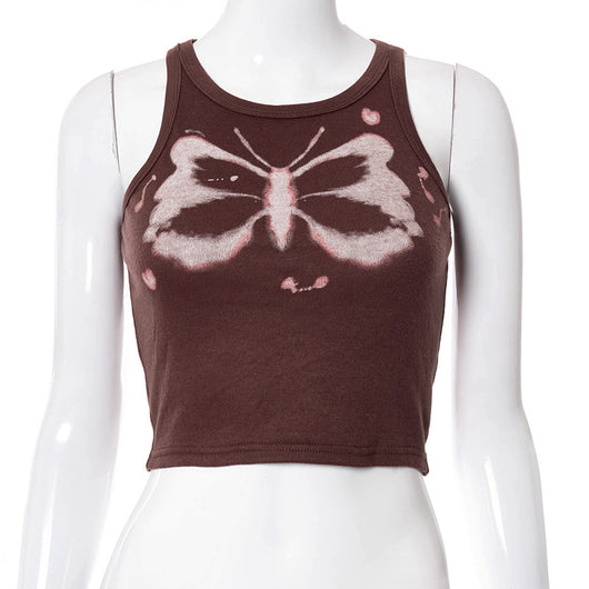 Blusa Slim Fit Cuello Redondo sin Mangas con Estampado de Mariposas para Mujer - Image 10