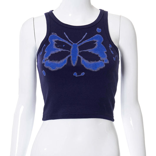 Blusa Slim Fit Cuello Redondo sin Mangas con Estampado de Mariposas para Mujer - Image 15