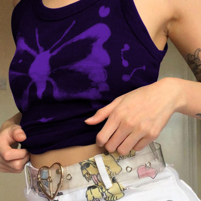 Blusa Slim Fit Cuello Redondo sin Mangas con Estampado de Mariposas para Mujer - Image 3