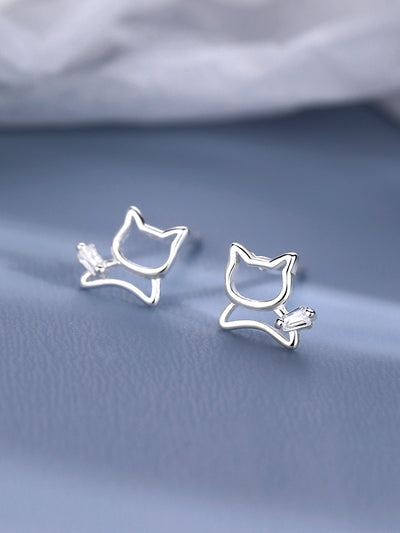Aretes de Plata 925 Hueca con Diseño de Gato - Image 10