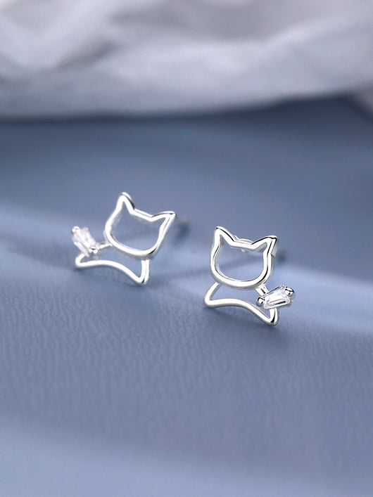 Aretes de Plata 925 Hueca con Diseño de Gato - Image 10
