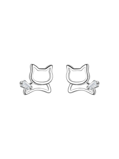 Aretes de Plata 925 Hueca con Diseño de Gato - Image 2