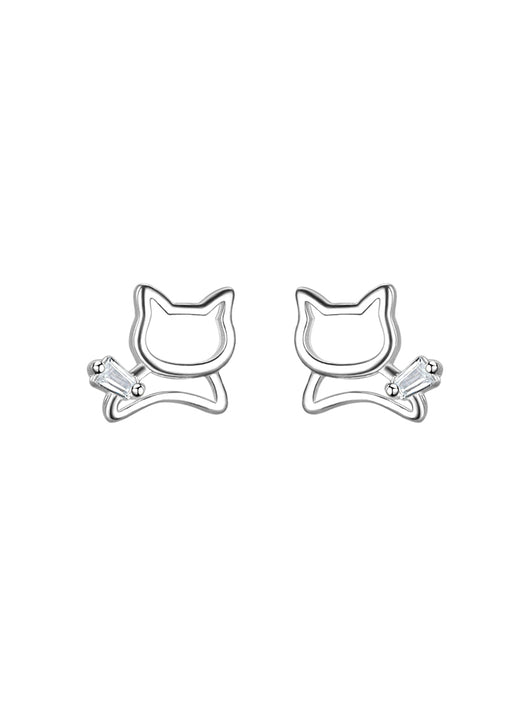 Aretes de Plata 925 Hueca con Diseño de Gato - Image 2