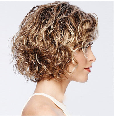 Peluca Corta Rizada Degradado Dorado - Cabello Sintético Premium - Image 3