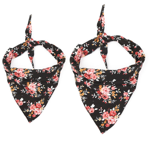 Pañuelo Triangular Floral para Mascotas - Babero Doble Algodón con Joya