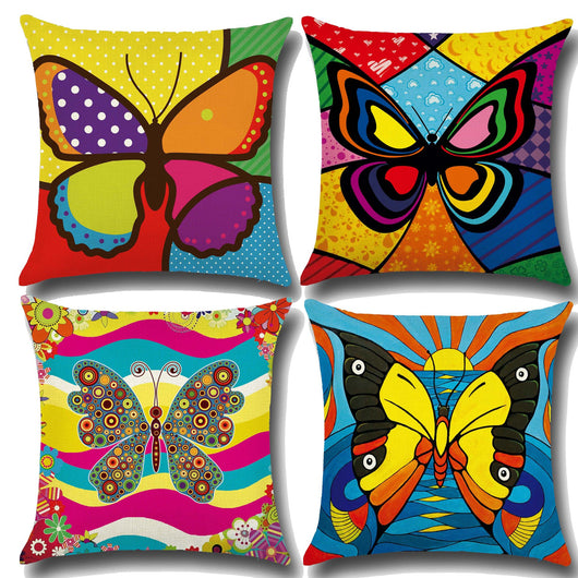 Funda de Almohada Mariposas Algodón y Lino Estampado