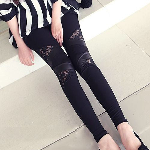 Leggins Delicados con Encaje y Detalles de Cuero - Image 9