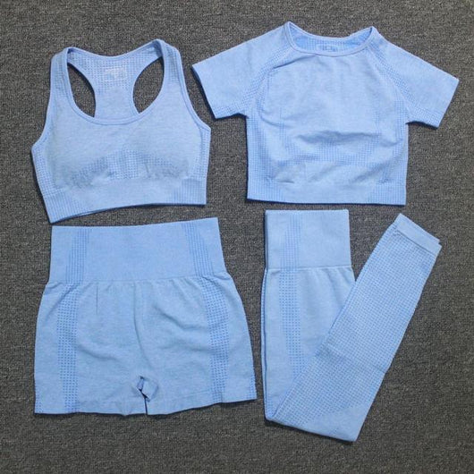 Conjunto Deportivo Yoga Sin Costuras: Leggings Cortos y Top Crop