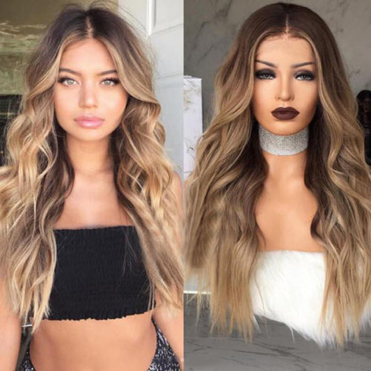 Peluca de Cabello Largo Ondulado Degradado Marrón - Estilo Europeo y Americano
