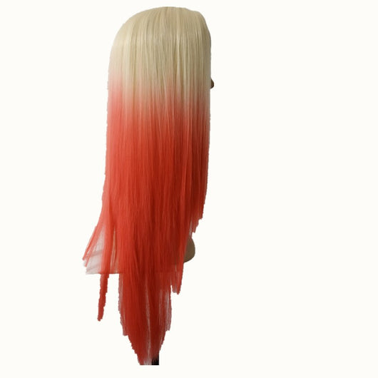Peluca Larga Roja y Blanca Degradado - Cabello Liso Natural - Image 9