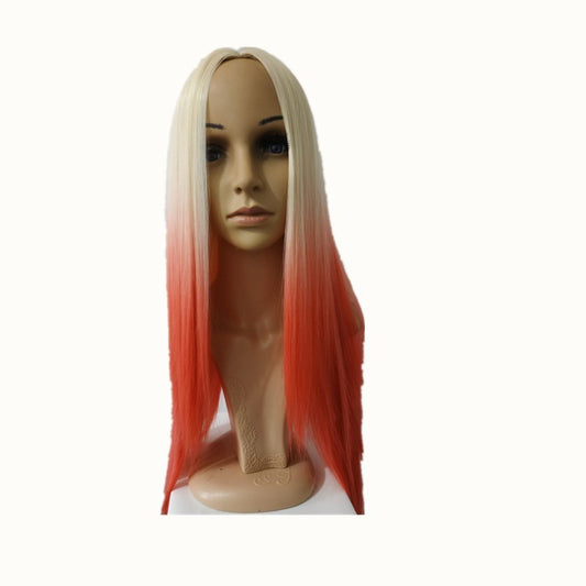 Peluca Larga Roja y Blanca Degradado - Cabello Liso Natural - Image 2
