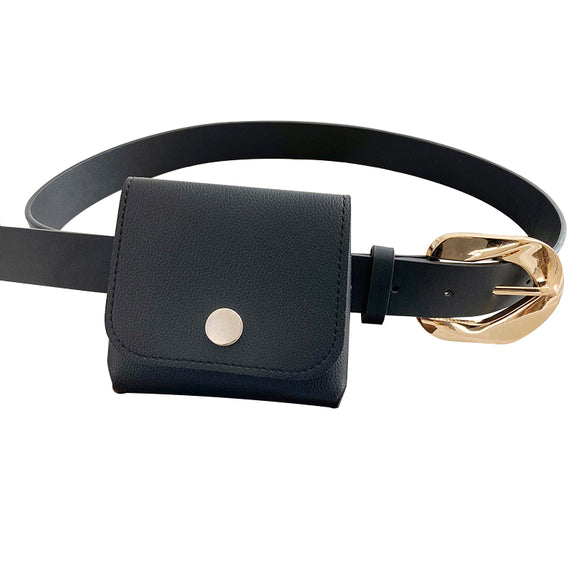 Cinturón Decorativo con Bolsa de Cintura para Traje, Vestido y Abrigo Negro