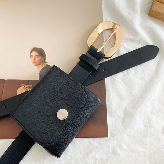 Cinturón Decorativo con Bolsa de Cintura para Traje, Vestido y Abrigo Negro