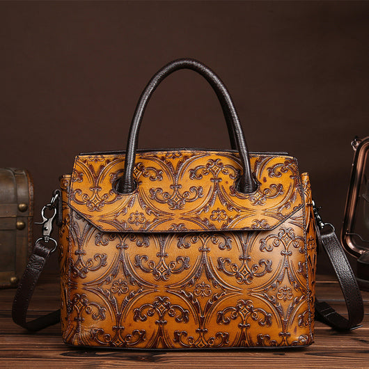 Bolso Retro de Cuero Genuino para Mujer - Diseño Artesanal Pulido a Mano