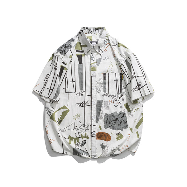 Camisa Estampada Japonesa de Manga Corta