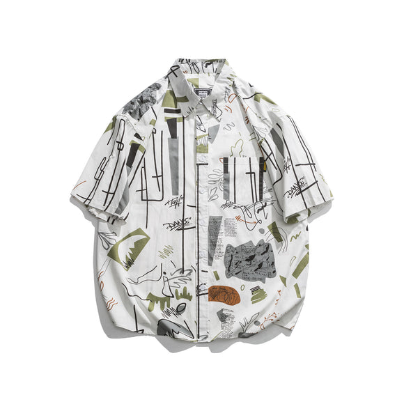 Camisa Estampada Japonesa de Manga Corta