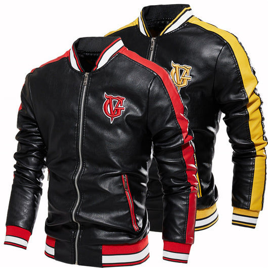 Chaqueta de Cuero Sintético para Hombre con Cuello Alto y Detalles Bordados - Image 4