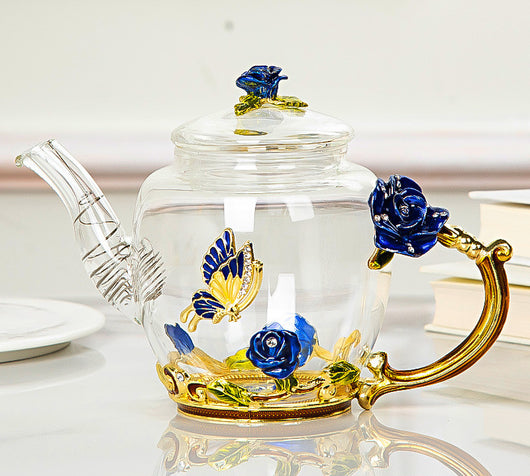 Juego de Té de Vidrio Resistente al Calor con Taza Esmaltada