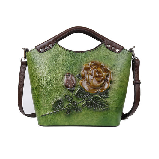 Bolso de Cuero Genuino con Flores Rosas en Relieve Tridimensional - Image 10