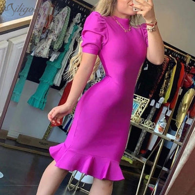 Vestido Fishtail con Mangas Abullonadas - Image 8