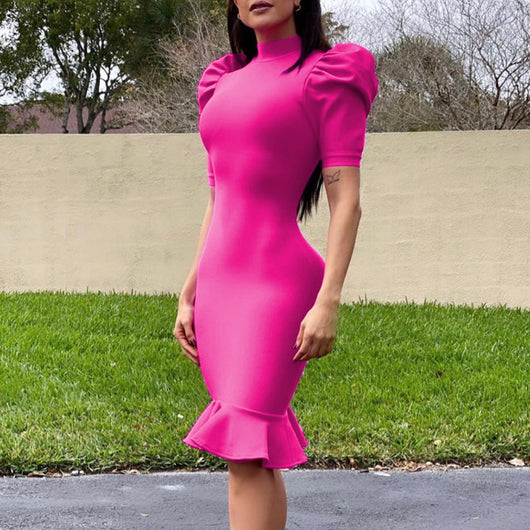 Vestido Fishtail con Mangas Abullonadas - Image 9