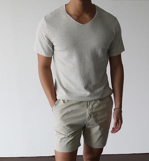 Camiseta Casual de Cuello V Distressed Estilo Coreano Talla Grande