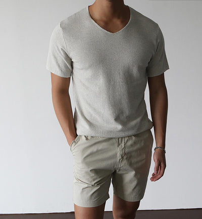 Camiseta Casual de Cuello V Distressed Estilo Coreano Talla Grande