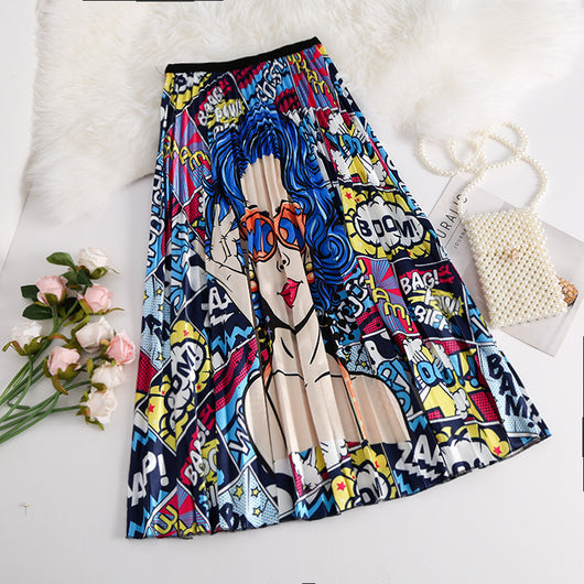 Falda Plisada Cintura Elástica con Estampado Midi - Image 6