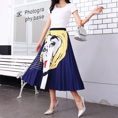 Falda Plisada Cintura Elástica con Estampado Midi - Image 3