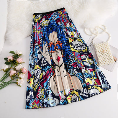 Falda Plisada Cintura Elástica con Estampado Midi - Image 2