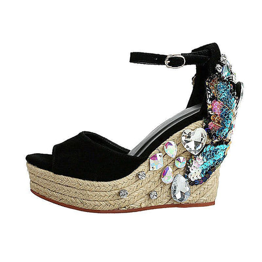 Sandalias Cuña con Strass Punta Abierta - Tacón Alto Elegante para Verano - Image 8