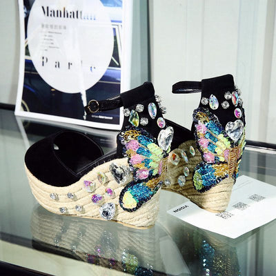 Sandalias Cuña con Strass Punta Abierta - Tacón Alto Elegante para Verano - Image 7