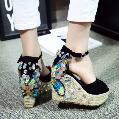 Sandalias Cuña con Strass Punta Abierta - Tacón Alto Elegante para Verano - Image 3